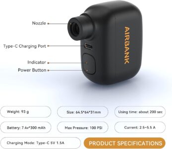 پمپ باد برقی دوچرخه مینی AIRBANC POCKET SE، قابل حمل - Image 4