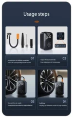پمپ باد برقی مخصوص جا فندکی1pc Wireless Car Air Compressor Air Pump Electric Tire Inflator Pump for Motorcy - Image 6